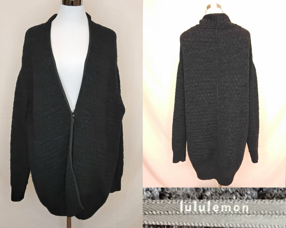 Lululemon All Day Cardigan Women's L Inkwell Blue/Black Knit Snap Button #J5932